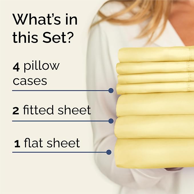 Split King 7 Piece Sheet Set - Cooling and Breathable Bed Sheets - Hotel Luxury Bed Sheets for Women, Men, Kids and Teens - Deep Pockets - Easy Fit - Soft and Wrinkle Free - Split King Yellow Sheets