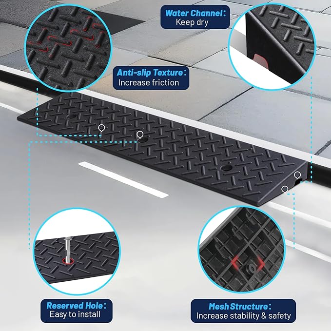 2 Pack Driveway Curb Ramp, 2 Inch Rise Rubber Threshold Ramp, Heavy Duty 6600LB Capacity for Lawn Mower, Wheelchair, Motorcycle, Cars, Sidewalk & Shed