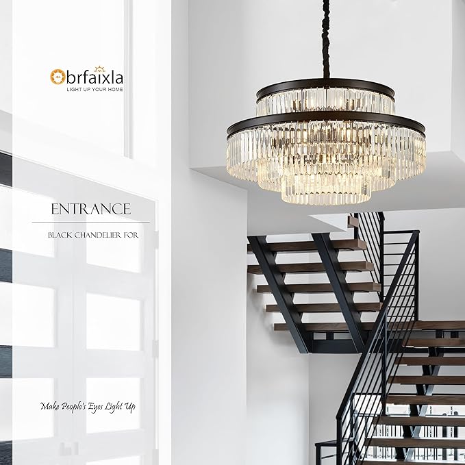 31.5" 18-Light Modern Crystal Chandelier Light Fixture Large 4-Tier Black Luxury Glam Chandeliers for Dining Room Round Hanging Pendant Lighting for Living Room Kitchen Bedroom Foyer Lobby