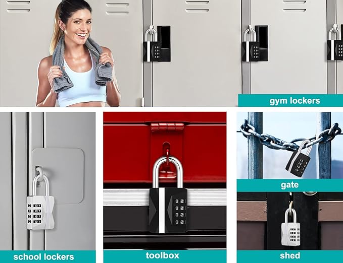 ZHEGE Locker Lock, Combination Lock Outdoor Weatherproof, [2023 Upgraded] Big White Number Lock for Gym, School, Toolbox, Fence Gate, Sheds, 4 Digit Padlock Heavy Duty (2 Pack, Black)