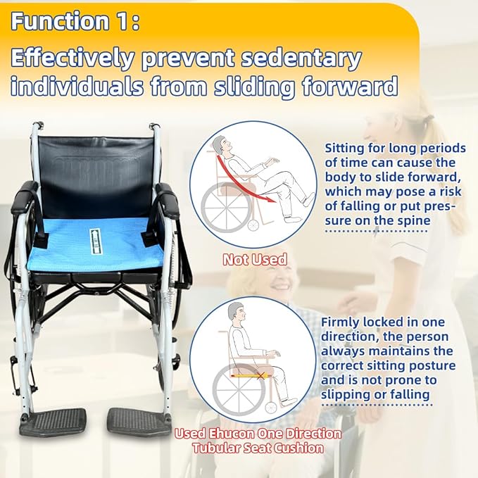 One Way Transfer Support Cushion, Non Slip Tubular Pad for Fall Prevention in Chair & Wheelchair, Elderly/Disabled Assistance, 17"x17"(Blue-with Handles)