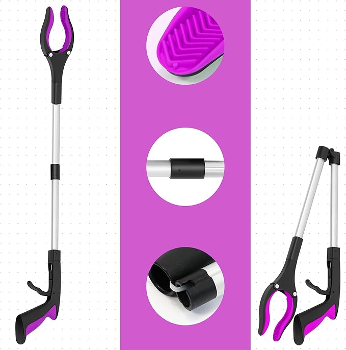 Grabber Reacher Tool - 2 Pack 32” Reacher Grabber Tool with Strong Magnetic and Swivel Head - FDA Registered Pick Up Stick Grabbers for Seniors, Trash, Surgery Recovery Must Haves Gifts(Pink)
