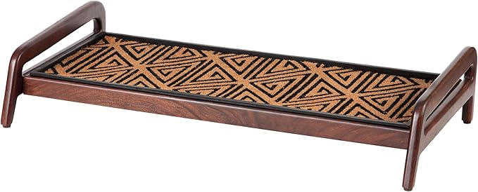 Anji Mountain Heavy Duty Waterproof Wooden Shoe Storage Mat Organizer/Boot Storage Tray Multi Use for Entryway with Coir, Tan and Black Tribal Insert, 1 Tier, Fits 3 Pair (36.5" Wide)