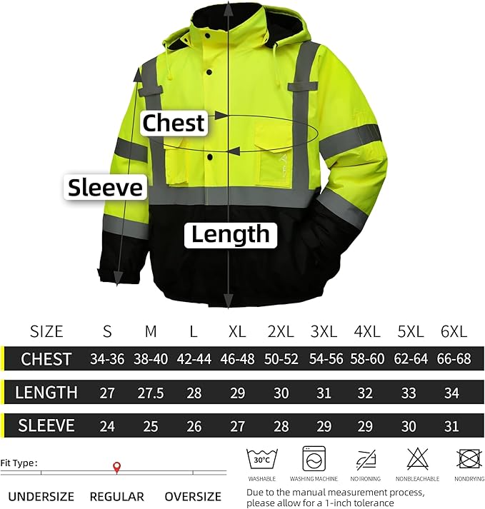 Hi Vis Safety Jackets for Men Waterproof Class 3 Reflective Construction Jacket for Winter Bomber Jacket