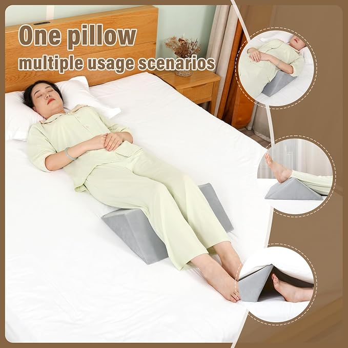 TYYIHUA 3 in1 Foam Wedges for Positioning in Bed,Wedge Pillows for Seniors,Wedges for Bed Positioning,Bed Wedges & Body Positioners,Wedge Pillow for Back Pain Relief, Bed Sores,Gray Velvet