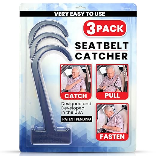 Seatbelt Catcher Seat Belt Aid Grabber - for Elderly & Disabled, Seatbelt Reacher Tool for Seniors with Back, Shoulder, or Elbow Injury, Easy Reach Mobility & Daily Living Aid, 3 Pack, Dark Blue