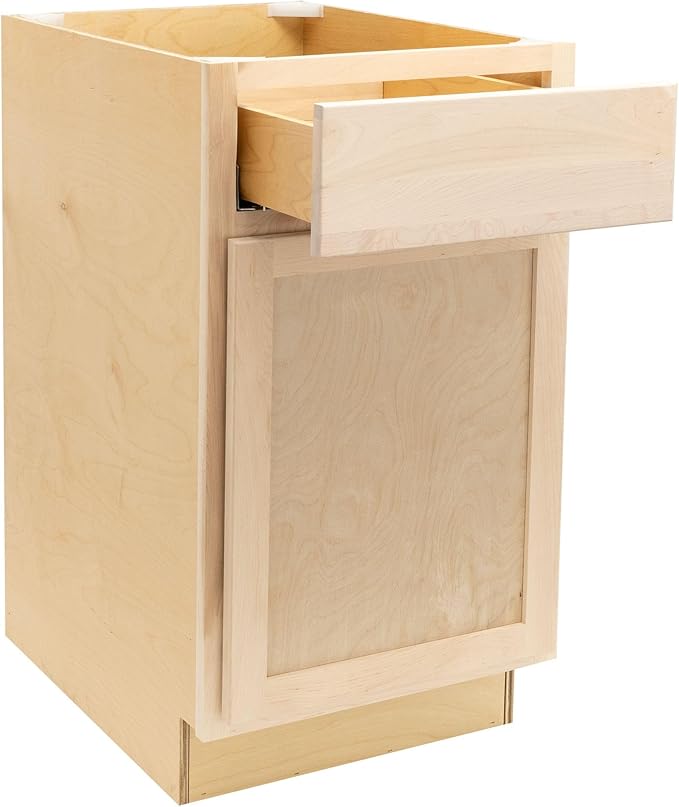 Quicklock RTA (Ready-to-Assemble) | Base Kitchen Cabinets - Shaker Style | Made in America (Raw Maple, 18" Wx34.5 Hx24 D Base)