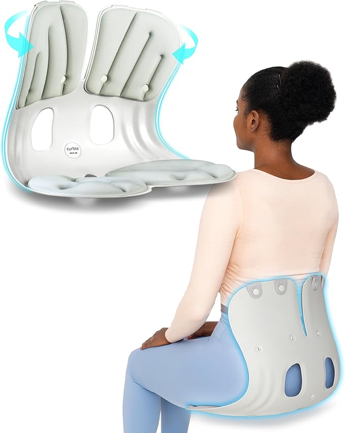 curble Grand(Extra Wide & Sturdy) – Ergonomic Back and Lumbar Support for Good Posture Correction and Back Pain Relief, Perfect for Office, Floor Seat and Work from Home, Patented (Grey)