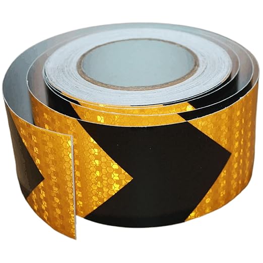 Reflective Tape Yellow Black 3 inch X 66 feet, Outdoor Waterproof Hazard Conspicuity Warning Industrial Marking Tape