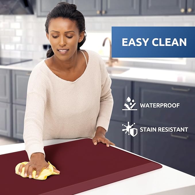 KitchenClouds Kitchen Mat Cushioned Anti Fatigue Kitchen Rug 17.3"x60" Waterproof Non Slip Kitchen Rugs and Mats Standing Desk Mat Comfort Floor Mats for Kitchen House Sink Office (Red)