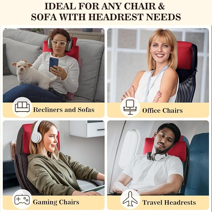 Recliner Headrest Pillow, Adjustable Comfort Neck & Head Support Pillow, Soft Velvet Non-Slip Headrest for Pain Relief & Relaxation, Ideal for Recliner, Couch, Chair, Sofa