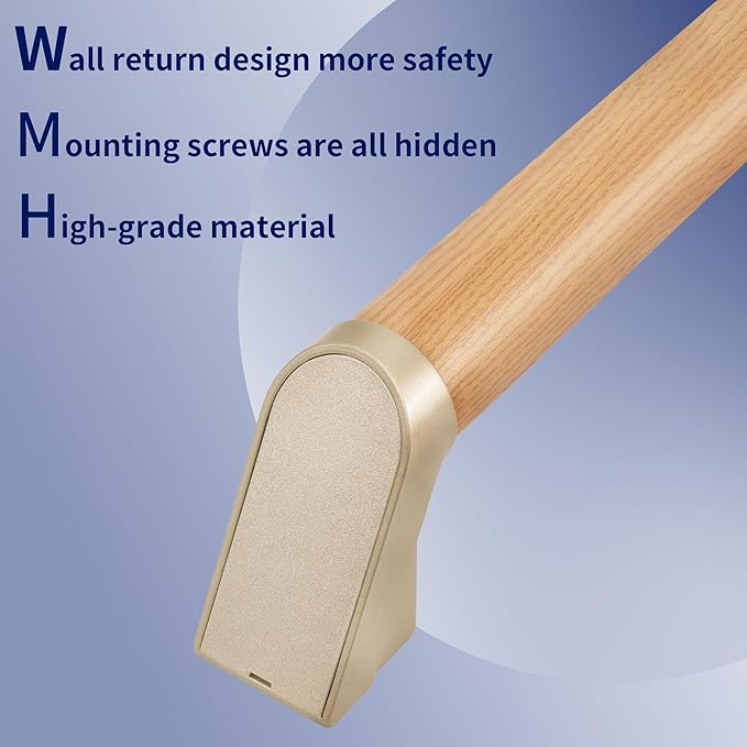2 FT Modern Aluminum Handrail Set - ADA Compliant Indoor & Outdoor Stair Railing. 1.4" Diameter Grab Bar. Wall-Mounted with 90°Wall Return End. Ideal for Safe Grip，Rust Free(Cherry Wood Grain, 2 FT)