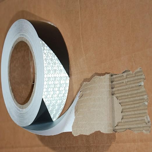 Black White Reflective Tape Outdoor Waterproof 1 inch X 166 feet, High Visibility Hazard Conspicuity Safety Industrial Marking Tape