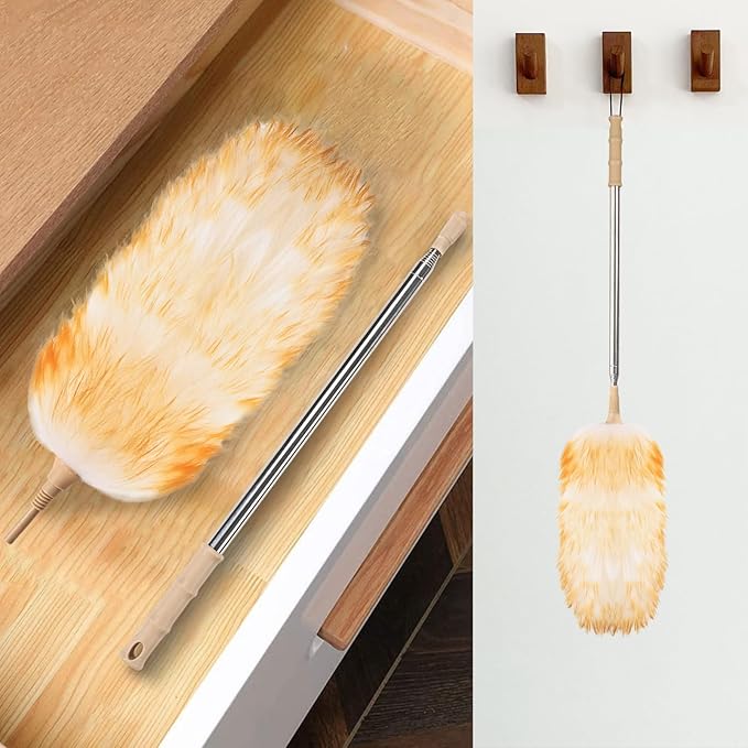 Lambswool Extendable Duster 32-98 Inch, Anti-Static Flexible Head, Stainless Steel Pole for High Ceilings, Fans, Interior & Roof Dusting(Two Pack)