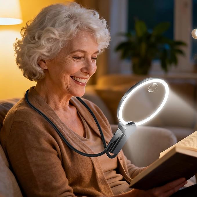 2500mAh Magnifying Glass with Light, Upgrade LCD Display Screen 5X/10X Lighted Magnifier for Seniors & Low Vision, Hands Free Magnifier for Reading, Knitting, Cross Stitch & Crafts(Black)