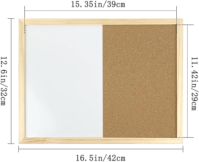 GDMINLO 16.5 x12.6 Inches Dry Erase Cork Bulletin Combination Board, Notice Memo Wall Mounted Vision for Home, School and Office(Pins, Eye Bolts, gaskets, Screws)