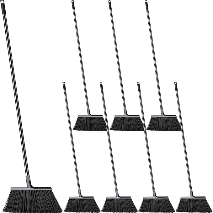 Roshtia 8 Pcs Heavy Duty Broom Set 58 Inch Outdoor Indoor Commercial Stiff Broom With Long Handle Angle Garage Concrete Outside for Sweeping Patio (Gray)
