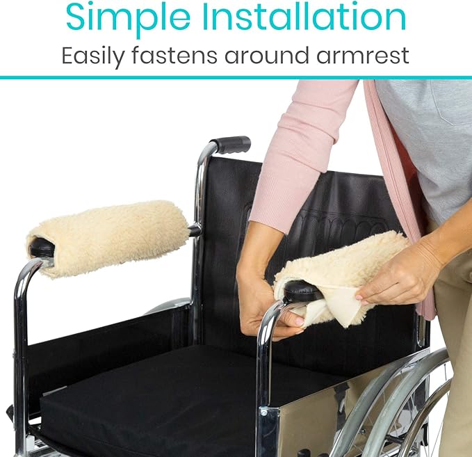 Vive Wheelchair Armrest Covers (Pair) - Memory Foam Sheepskin Accessories Pads for Transport Electric Wheel Chair Arm Rests - for Adults, Seniors, Handicapped - Soft Support Cushion for Mobility Aids