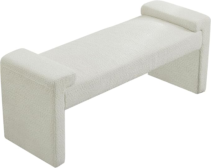 43" End of Bed Bench Upholstered Modern Bedroom Bench for Living Room & Entryway, Easy Assembly, Footrest Ottoman Accent Window Bench with Solid Wood Frame & Curved Arm, White