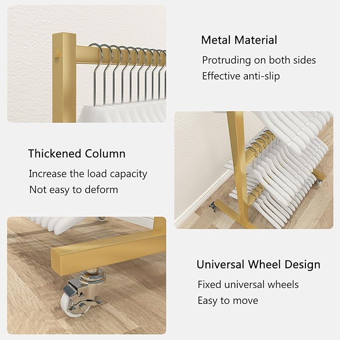 Clothing Hanger Storage System Hanger Stacker Metal Clothes Organizer with Casters, Retail Store Laundry Room Portable Hanger Stacker Holder (Color : Gold, Size : 19.7x15.7x43.3IN)