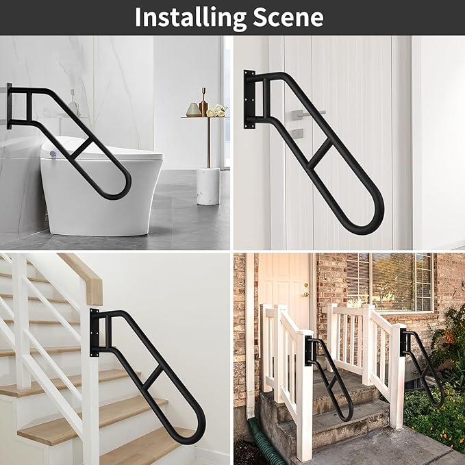 ROTHLEY Hand Rails for Outdoor Steps,Hand Rails for Elderly Porch Railing Deck Hand Rail Wall Mount Stair Hand Grab Bars U-Shape Safety Handle