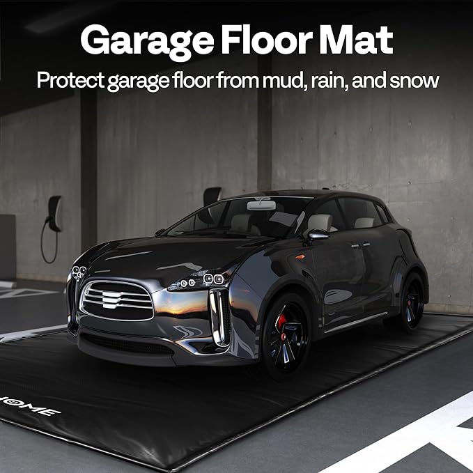 VIVOHOME Containment Mat (7'9" x 18') with Stay Put Corner, PVC Garage Floor Mats, Heavy Duty Garage Parking Mat with a Squeegee,Black