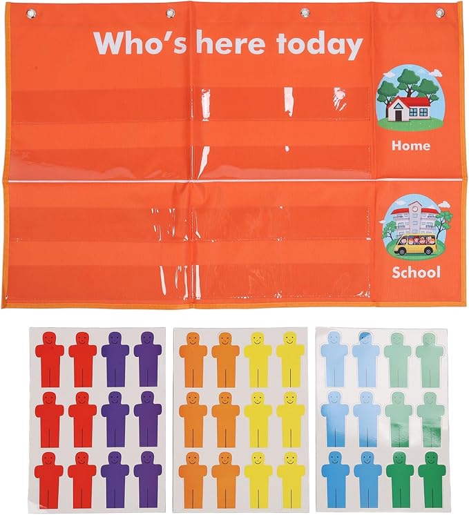 Attendance Pocket Chart with Large Cards, Classroom Management Chart for Preschool, Daily Schedule Attendance Chart for Kindergarten, School Attendance Tracking Tool with PVC Mater