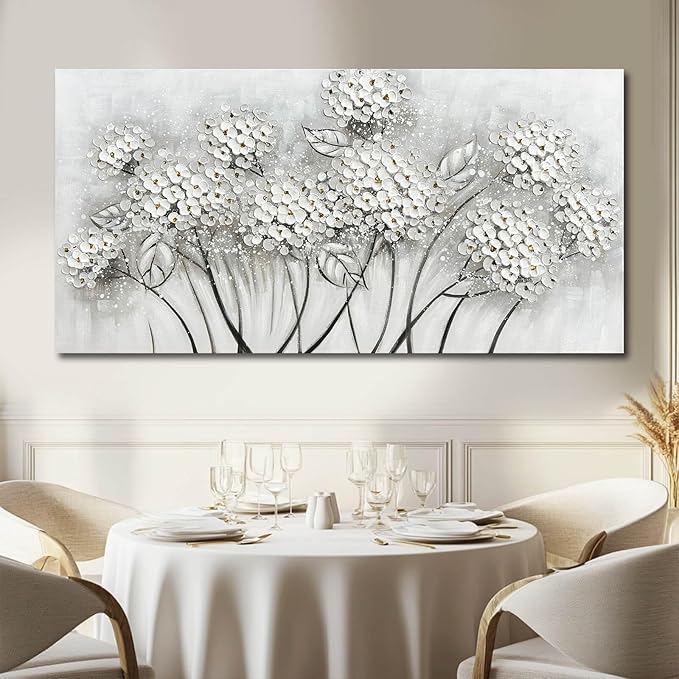 White Flower Wall Art- Canvas Print Art- Botanical Pictures for Bedroom - Hand Painted Wall Decor - Floral Painting Home Decorations with Framed 20x40 Inch