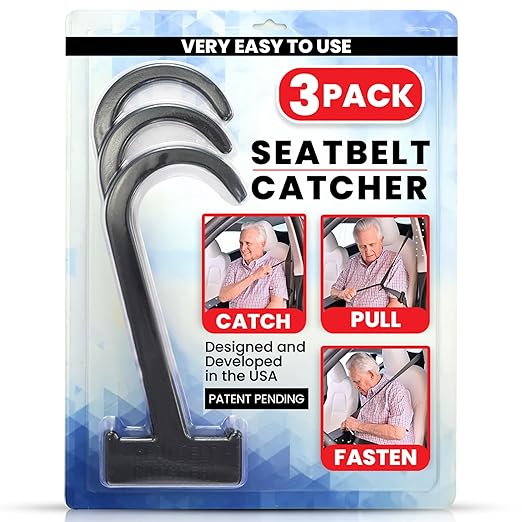 Seatbelt Catcher Seat Belt Aid Grabber - for Elderly & Disabled, Seatbelt Reacher Tool for Seniors with Back, Shoulder, or Elbow Injury, Easy Reach Mobility & Daily Living Aid, 3 Pack, Black