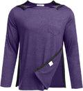 Deyeek Men's Post Shoulder Surgery Recovery Shirts Full Tear Away Long Sleeve Snap Chemo Port Access Shirt