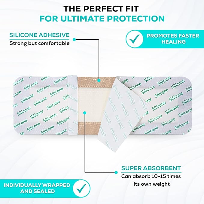 MedVanceTM Silicone - Bordered Silicone Adhesive Foam Dressing Size 4"x 12" (2.4"x10.4" Pad) Box of 5 dressings