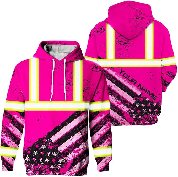 US Flag High Visibility Hoodie for Men Reflective Hoodie Safety Workwear for Worker Runner Patriotic ACC02
