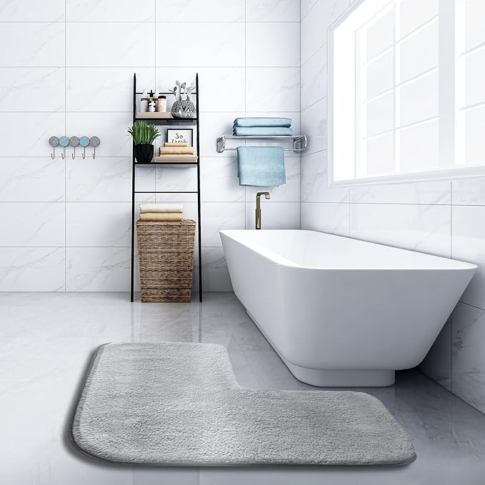 Funvalley Surperfect Corner Shower Mat – Microfibre L-Shaped Bath Mat | Supersoft, Ultra Absorbent & Non-Slip | Fits Corner Showers – Inner Dimensions 80x80cm | Ideal for Bathroom Floors