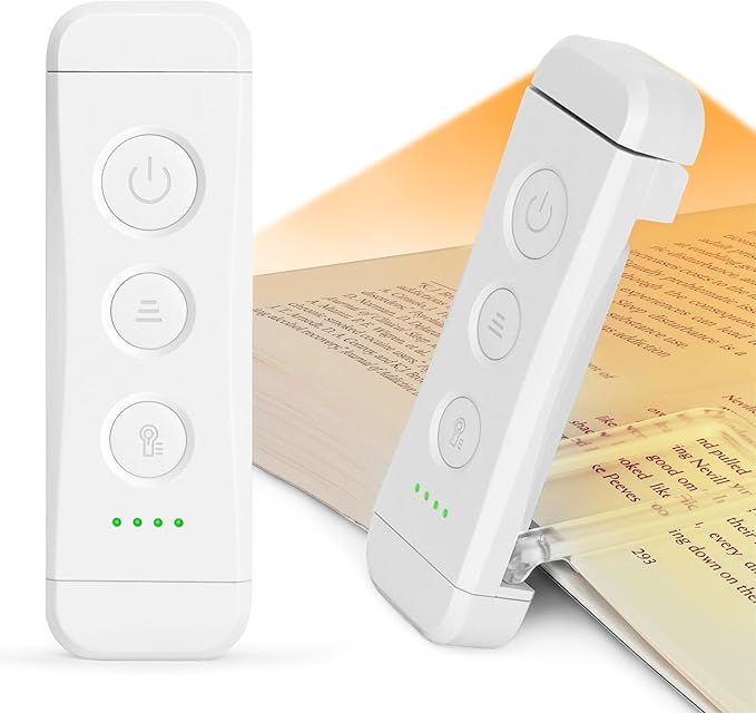 Glocusent USB Rechargeable Book Light, Portable Clip-on LED Reading Light, Reading Lights for Books in Bed with 3 Amber Colors & 5 Brightness Dimmable, Compact & Long Lasting, Perfect for Book Lovers