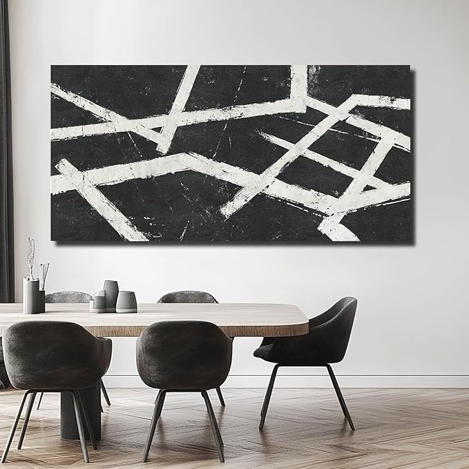 Artexist Black Wall Art Abstract Wall Decor White Pictures for Home Minimalist Pictures Photo Prints Wall Hanging 29"x58"
