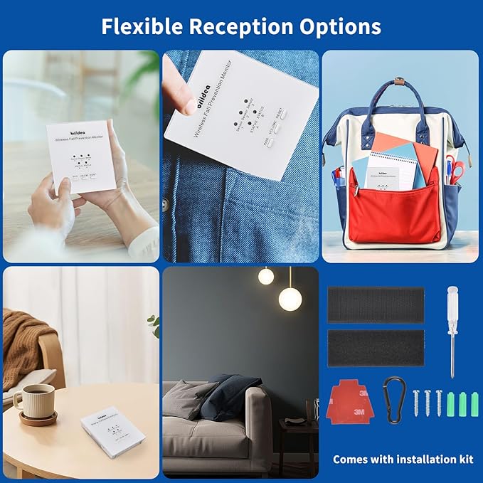 Briidea Wireless Chair Alarm for Elderly Dementia Patients, Fall Prevention Sensor with 3 Alarm Modes, Waterproof 10x15 PVC Pad, 600ft Range, Supports Multiple Pads
