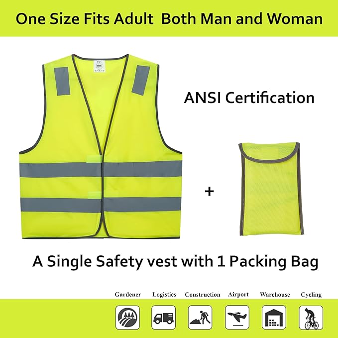 Safety Vests 20 Pack Bulk - Yellow Reflective High Visibility Construction ANSI Class 2 Work Vests for Men,Woman,Hi Vis Mesh and Neon Silver Strip