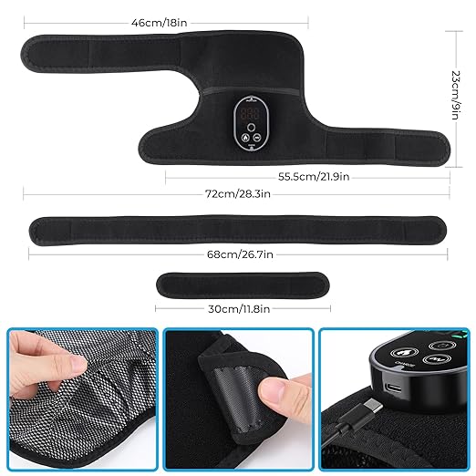 Cordless Heated Knee Massager with Vibration, FSA Eligible, Heated Knee Brace Wrap Heating Shoulder Brace Support Wrap for Knee Elbow, Heating Pad with 6 Heating Levels, 3 Massage Modes&Timer (Black)