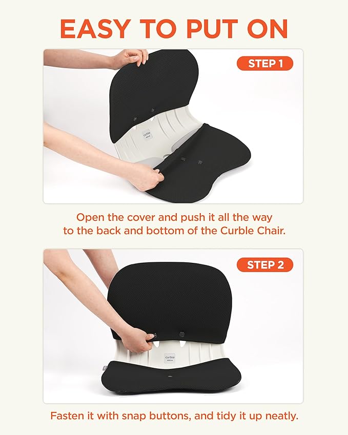 curble WIDER COVER, Detachable Cover for Teenager Chair, Ergonomic Chair Back Support and Lumbar Support (Cover Black)