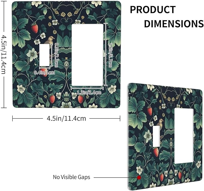 Outlet Covers Strawberry Birds Flowers Plant Morris Floral 1 Toggle 1 Rocker Combination Decorative Wall Plate Electrical Switch Plates Light Switch Cover Plate for Bedroom Farmhouse Decor