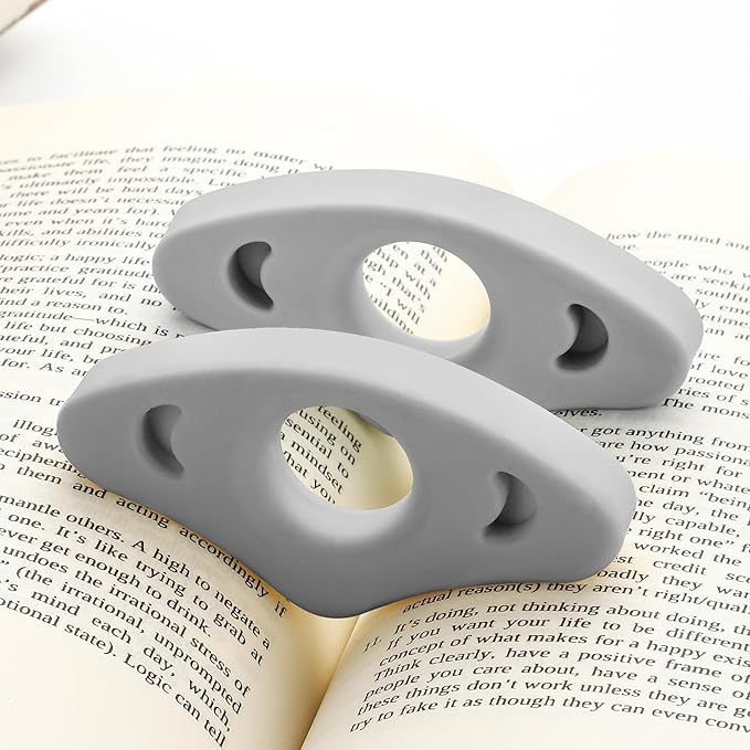 Book Page Holder, 2 Pack Breathable Silicone Thumb Page Holder for Reading, Ideal Book Reader Gifts and Reading Accessories (Small Size, Grey)