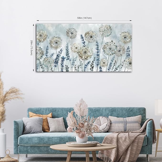 VEAEE Farmhouse Canvas Wall Art - Flowers Dandelion Wall Pictures,Living Room Decor,Nature Artwork Prints Abstract Grass Paintings for Bedroom Home Office Decoration 29"x58"