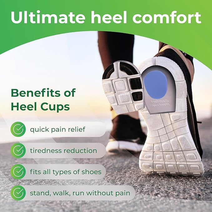 Gel Heel Pads, 2 Pack, for Achilles Tendonitis, Shoe Wedge Inserts for Plantar Fasciitis, Bone Spur, Foot Pain Relief Support, Comfort Cushion Insoles for Women/Men