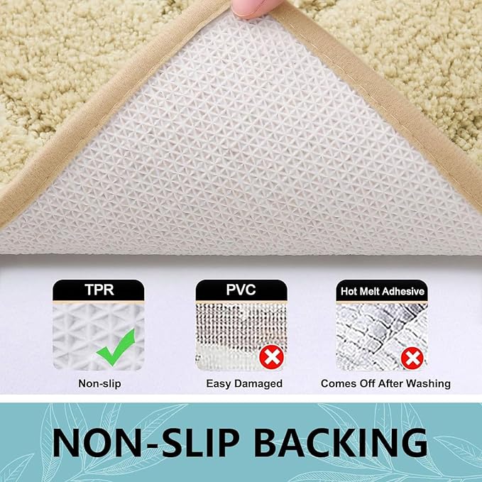 Buganda Bathroom Rugs, 30" x 20", Soft and Absorbent Microfiber Bath Rugs, Non-Slip Shaggy Shower Carpet, Machine Wash Dry Bath Mats for Bathroom Floor, Tub and Shower, Beige