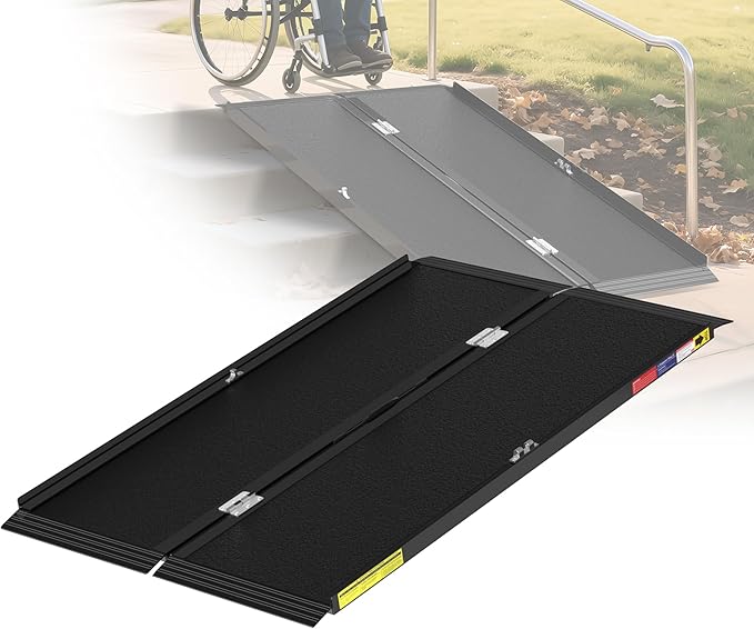 4FT Portable Wheelchair Ramp with Quick-Lock, Black Seamless Non-Slip Aluminum Folding Handicap Ramp,Threshold Ramp for Doorways, Wheel Chair Ramp for Home Steps, Loading Dock Plates