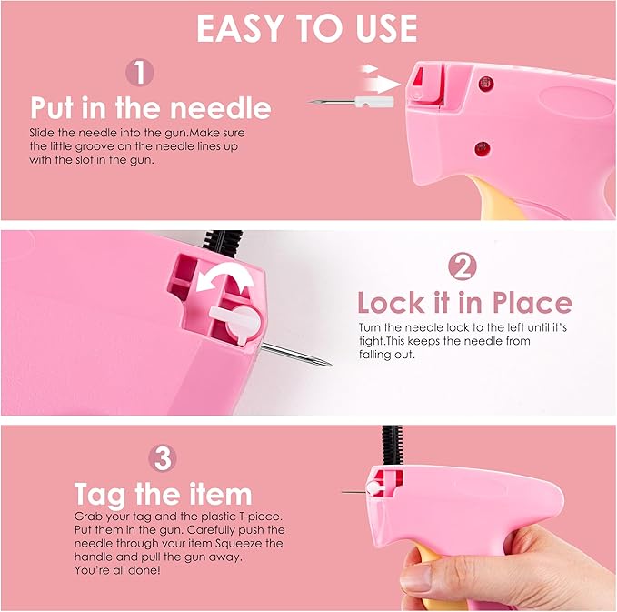 Stitch Gun for Clothes - Handheld Stitch Gun Quick Clothing Fixer - Mini Sewing Kit Micro Tagging Gun - Includes 6 Needle, 1000 Black Fasteners and 1000 White Fasteners (Pink-Yellow)