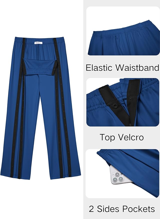Deyeek Tear Away Pants for Women Side Slit Snap Sweatpants Loose Fit Post Surgery Casual Adaptive Clothing with Pockets