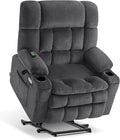 MCombo Dual Motor Power Lift Recliner Chair for Elderly, Lay Flat Lift Chair with Heat and Massage, Extra Wide Lift Recliner for Big People, Cup Holders, Fabric R7897 (Dark Gray, Medium-Wide)