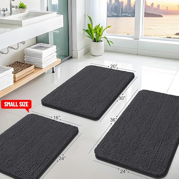 Arotive Bathroom Toilet Rugs U Shaped 24x20, Extra Soft Absorbent Shaggy Chenille Contour Bath Rugs for Toilet, Machine Washable Non-Slip Contoured Bath Mats, Dark Grey
