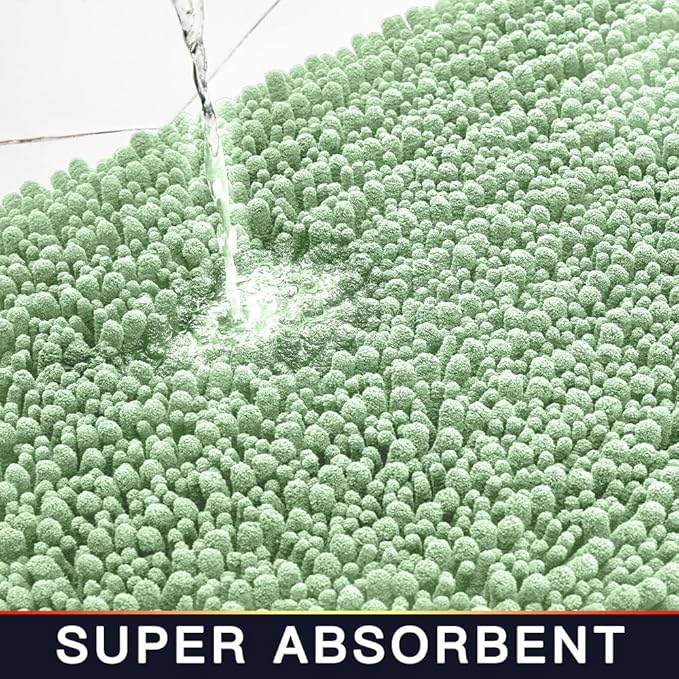 Walensee Large Bathroom Rug Non Slip Bath Mat (72x24 Inch Sage Green) Water Absorbent Super Soft Shaggy Chenille Machine Washable Dry Extra Thick Perfect Absorbant Best Plush Carpet for Shower Floor
